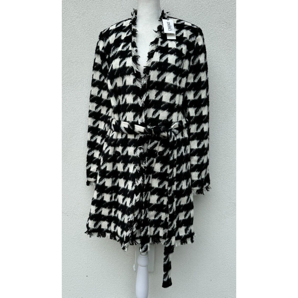L' Agence Houndstooth print trench coat jacket black & white Sz. 8 New with tags